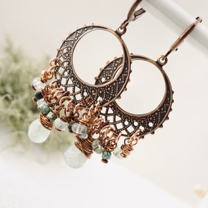 TN Aqua & Turquoise Filigree Chandelier Earrings (Copper)