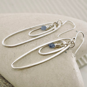 TN Elongated Double Hoop Blue Sapphire Earrings (SS)