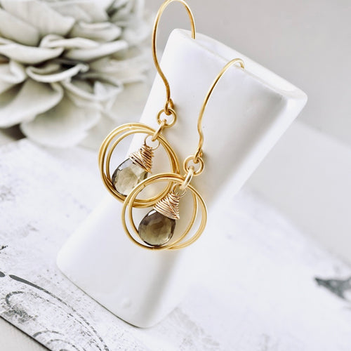 TN Smoky Quartz Multi-Hoop Earrings (Gold-vermeil)