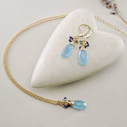 Frosty Blue Chalcedony & Lapis Pendant