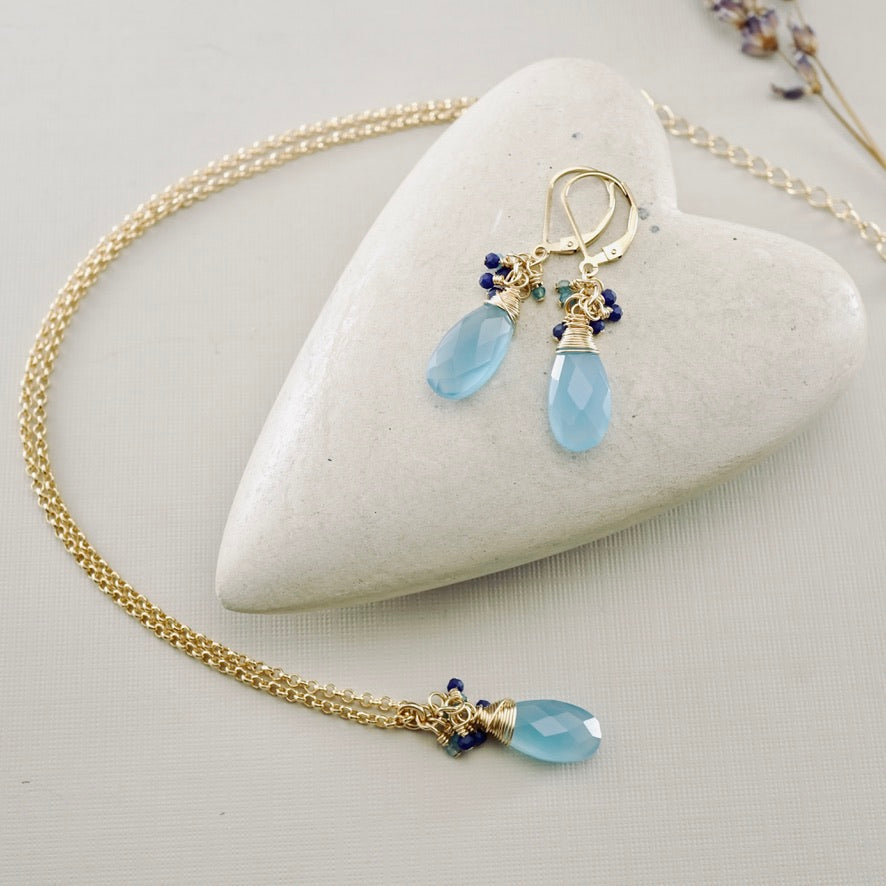 Frosty Blue Chalcedony & Lapis Earrings