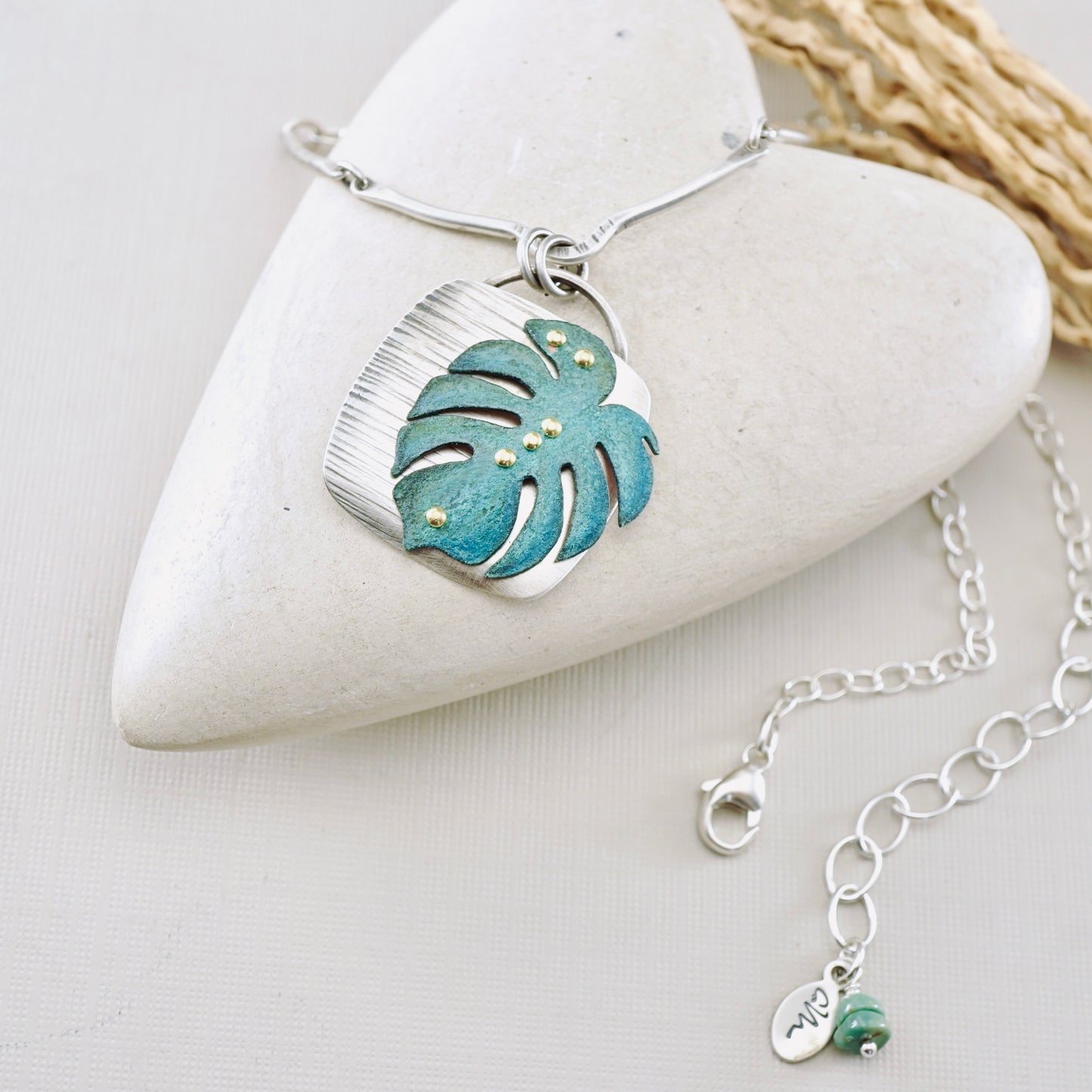 Monstera Square Pendant (Aqua Green)