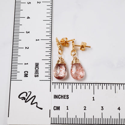 Petite Strawberry Quartz Flower Post Earrings