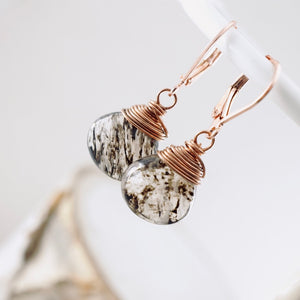 TN Black Rutilated Quartz Drop Earrings (Copper)