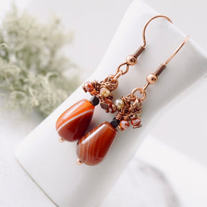 TN Agate & Crystal Cluster Earrings (Copper)
