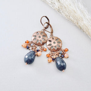 TN Dumortierite Mexican Sun Chandelier Earrings (Copper)
