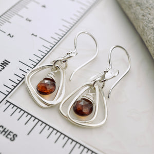 TN Rounded Triangle Garnet Hoop Earrings (SS)