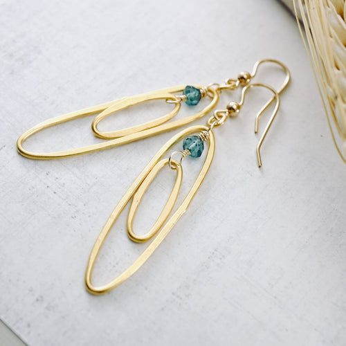 TN Elongated Double Hoops Blue Quartz Earrings (Gold-filled)