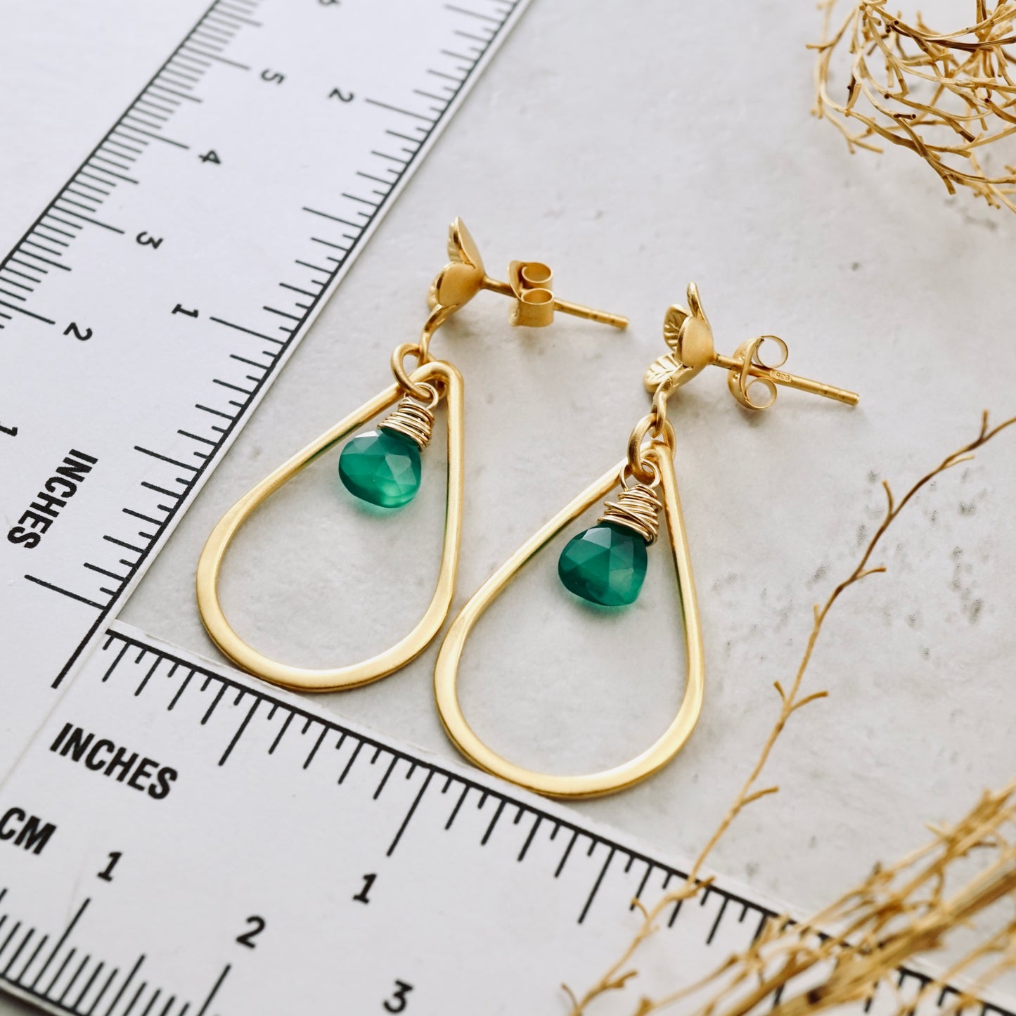 Green Onyx Flower Hoop Earrings