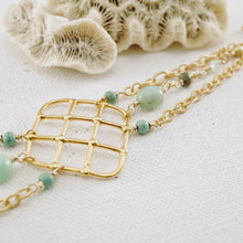 Load image into Gallery viewer, TN Multi-strand Chrysoprase Square Knot Bracelet (Gold Vermeil)