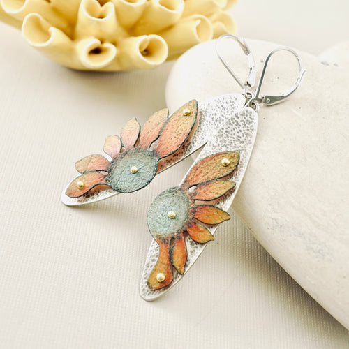 RH - Orange & Sage Sunflower Earrings (SS) CUSTOM ORDER