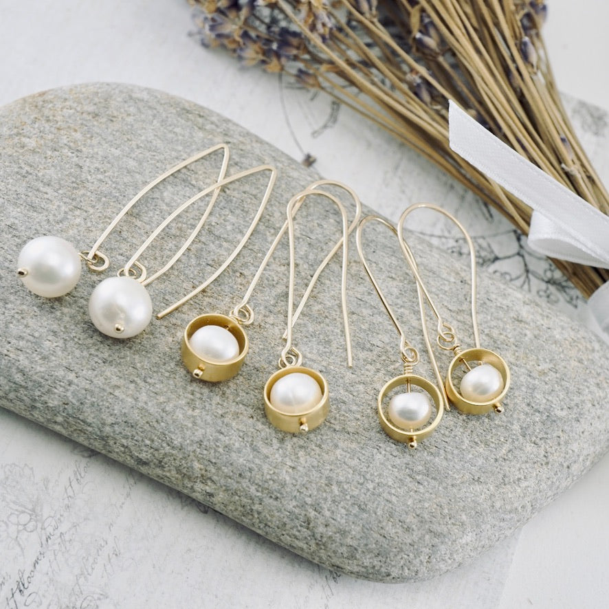 Natural White Half-Round Pearl Earrings
