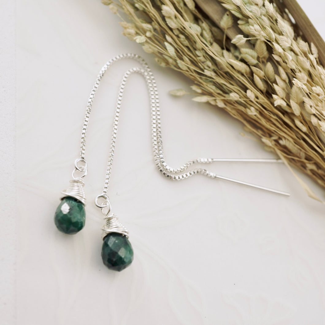 TN Emerald Threader Box Chain Earrings (SS)
