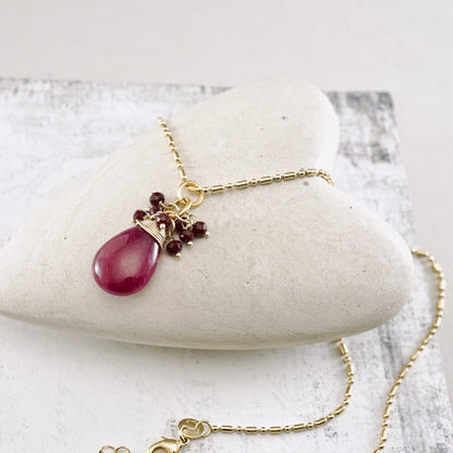 Pink Jade & Ruby Cluster Pendant