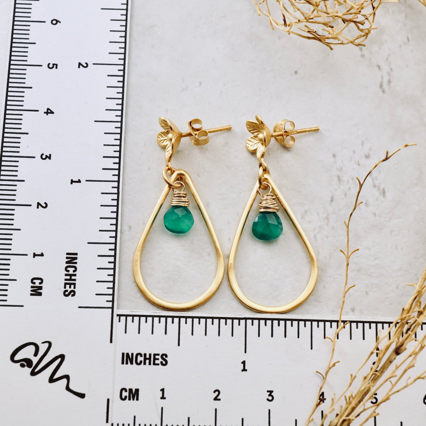 Green Onyx Flower Hoop Earrings