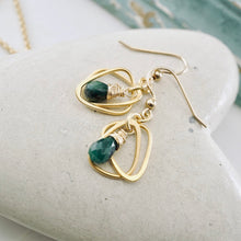 Load image into Gallery viewer, TN Rounded Triangle Emerald Hoop Earrings (Gold-filled)