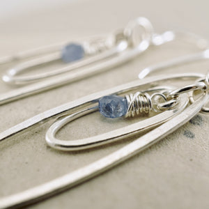 TN Elongated Double Hoop Blue Sapphire Earrings (SS)