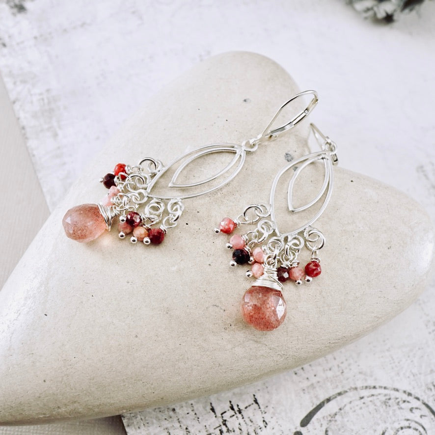 Strawberry Quartz & Thulite Chandelier Earrings