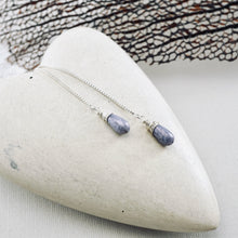 Load image into Gallery viewer, Purple Glass Threader Box Chain Earrings