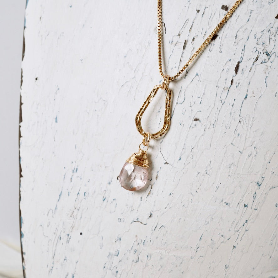 Mystic Pink Quartz Double Hoop Pendant