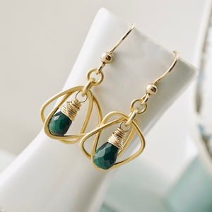 TN Rounded Triangle Emerald Hoop Earrings (Gold-filled)