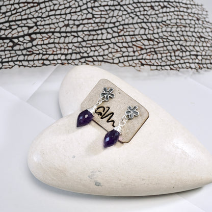 Amethyst Flower Drop Stud Earrings