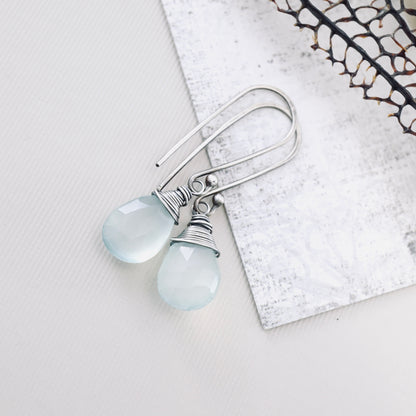 Blue Chalcedony Long Earrings