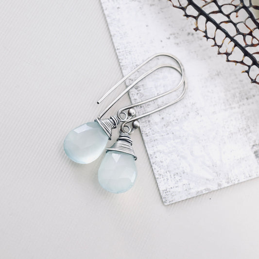 Blue Chalcedony Long Earrings
