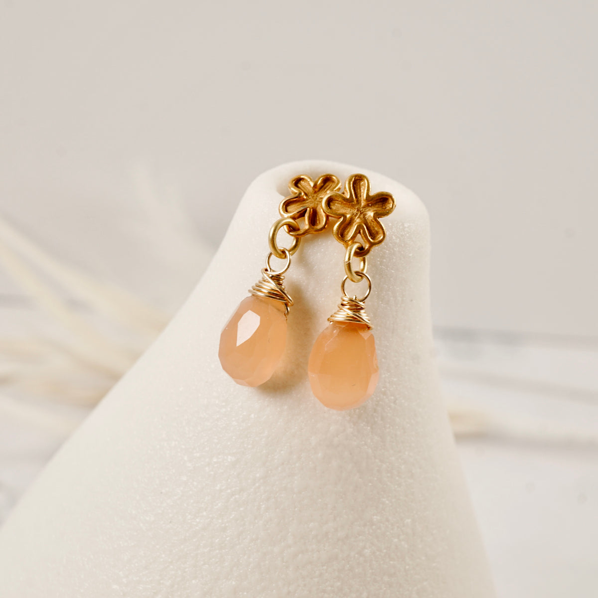 Peach Moonstone Flower Drop Earrings