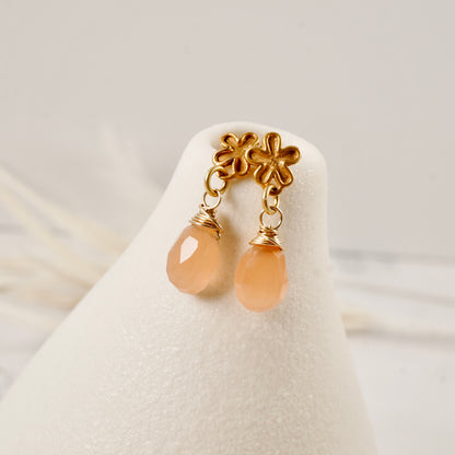 Peach Moonstone Flower Drop Earrings