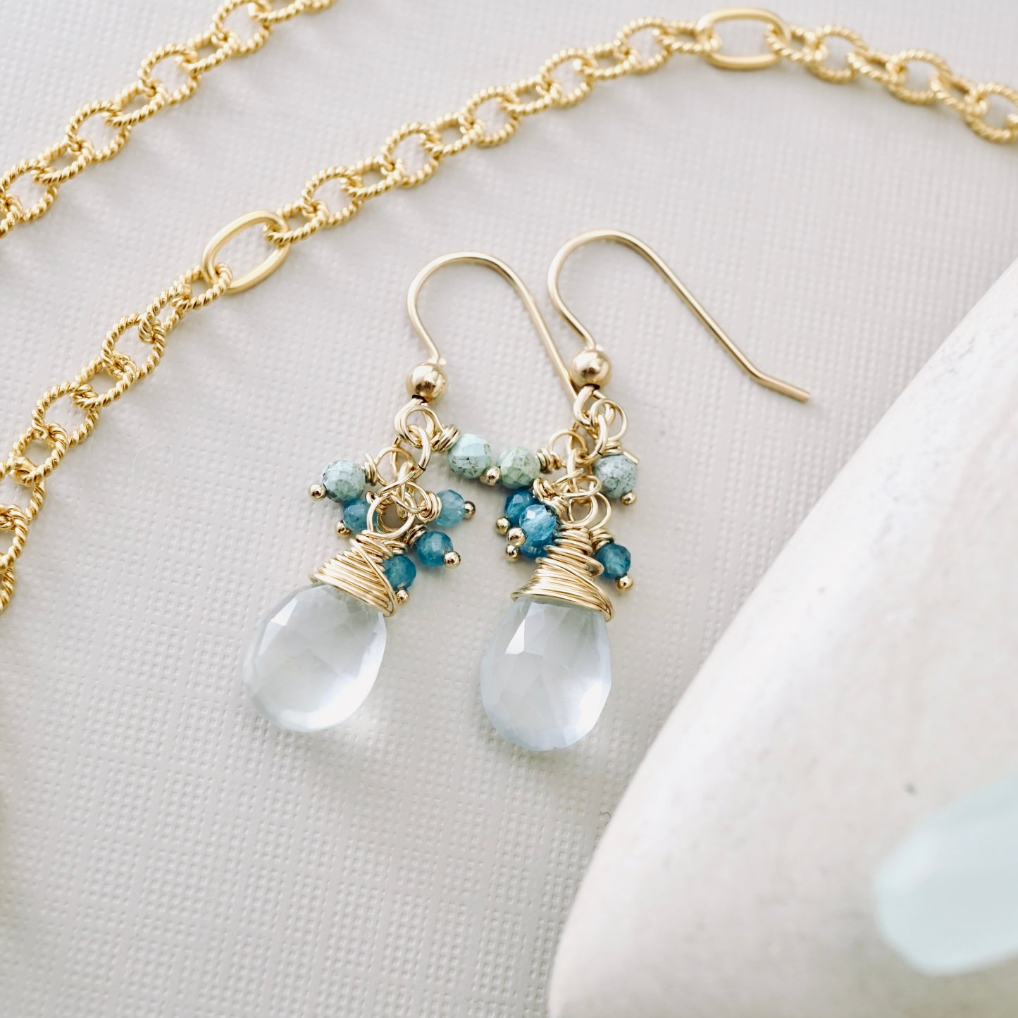 Blue Chalcedony & Apatite Earrings