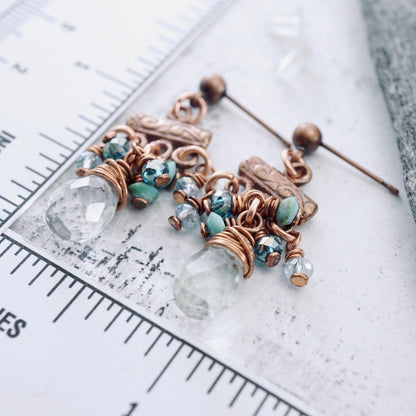 Blue Quartz and Turquoise Petite Chandelier Earrings
