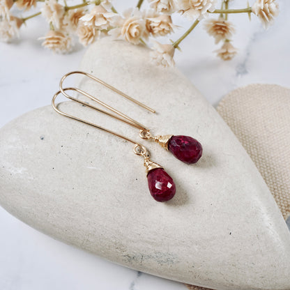 Natural Ruby Long Drop Earrings