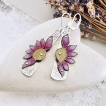 Load image into Gallery viewer, Wildflower Tapered Drop Earrings (Mulberry &amp; Gold)