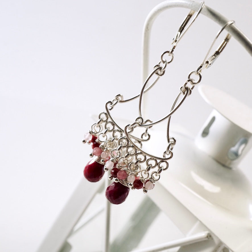 Ruby Blush Bouquet Chandelier Earrings