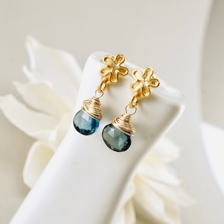 Blue Topaz Flower Post Earrings