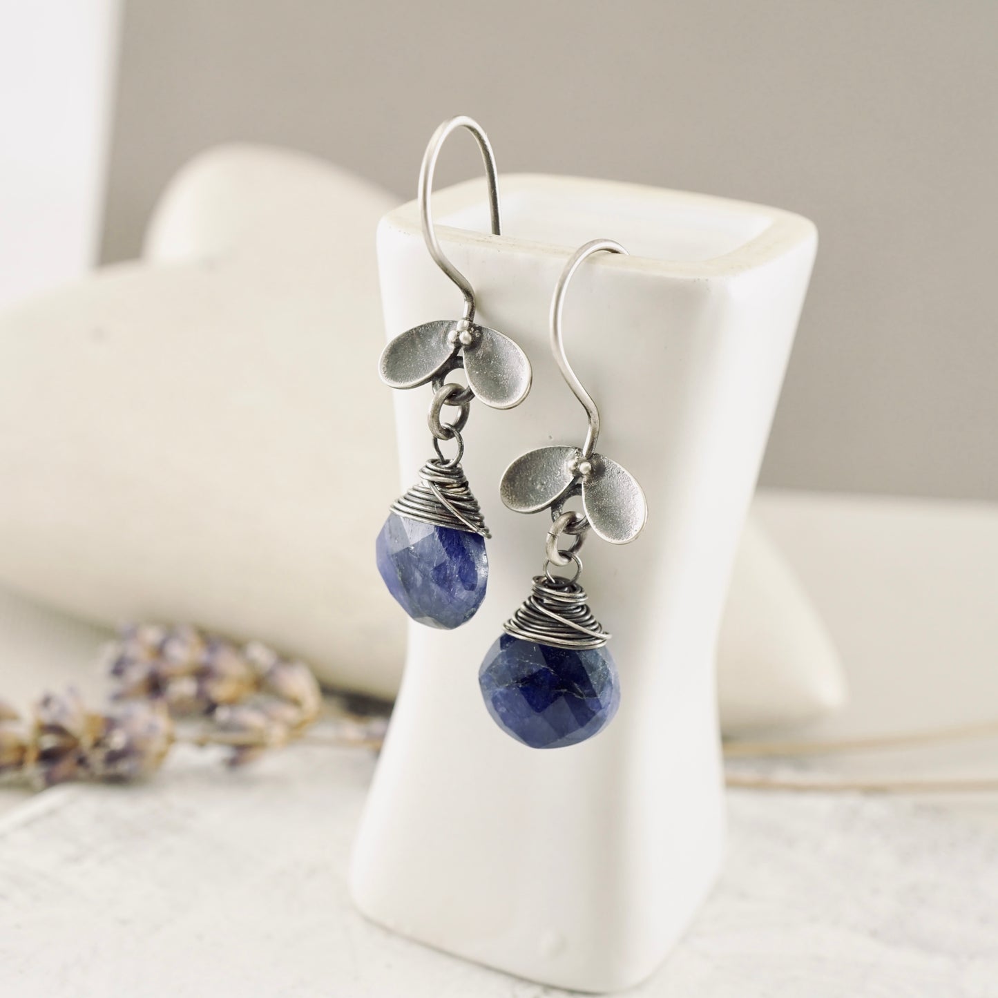 Blue Sapphire Ladybug Earrings