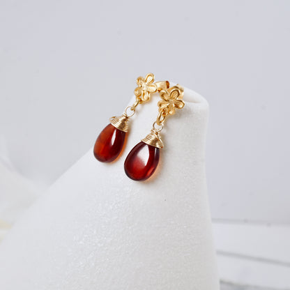 Petite Flower Post Garnet Earrings