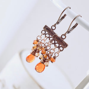 TN Carnelian & Sunstone Petite Chandelier Earrings (Copper)