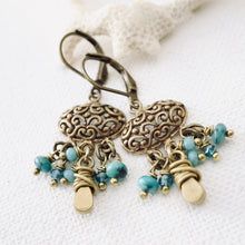 Load image into Gallery viewer, TN Petite Turquoise Chandelier Earrings (Brass)