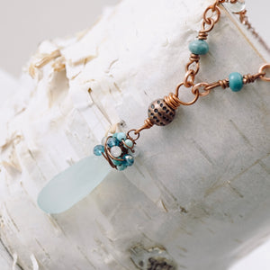 TN Chalcedony Turquoise & Aqua Wrap Pendant (Copper)