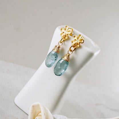 Natural Kyanite Flower Post Earrings