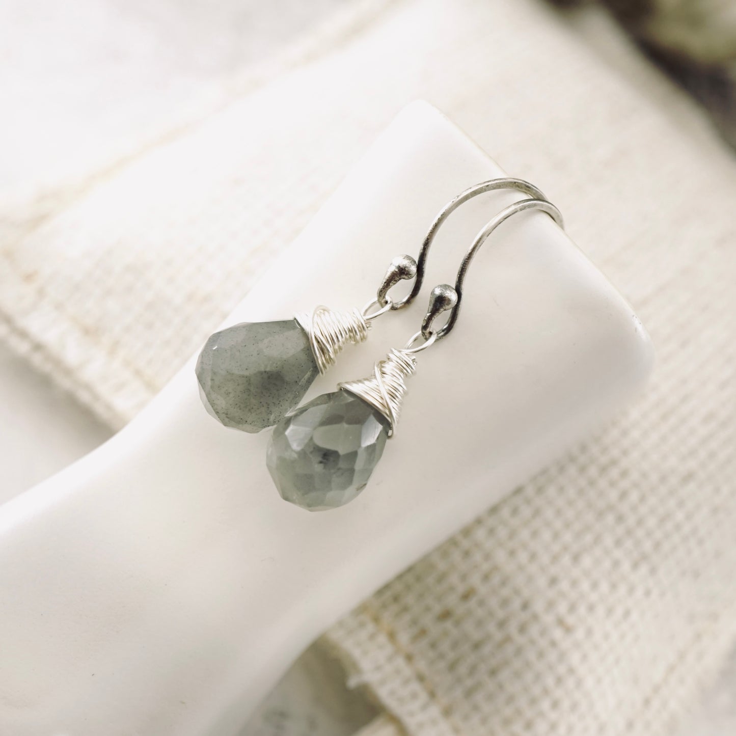 Gray Moonstone Drop Earrings