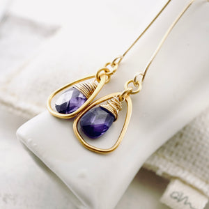 TN Lavender CZ Triangle Drop Earrings (Gold-filled)