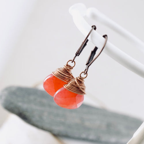 TN Pink Jade Petite Drop Earrings (Copper)