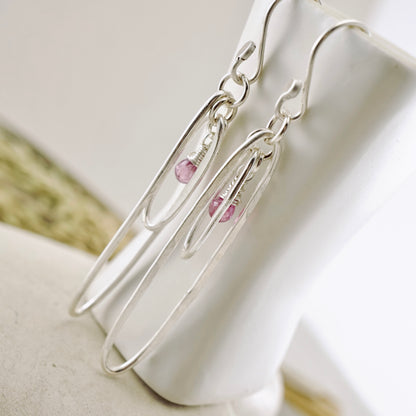 Elongated Double Hoop Pink Sapphire Earrings