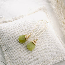 Load image into Gallery viewer, TN Green Olive Jade Long Drop Earrings (Gold-filled)