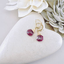 Load image into Gallery viewer, TN Ruby Faceted Drop Earrings (Gold-filled)