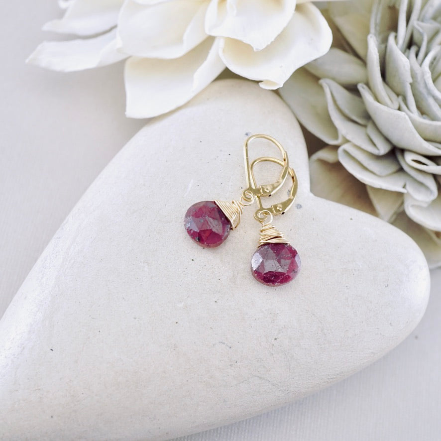 TN Ruby Faceted Drop Earrings (Gold-filled)