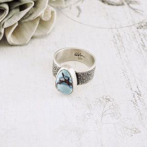 AM – Golden Hill Turquoise Silver Dust Ring (SS) (Size: 7)